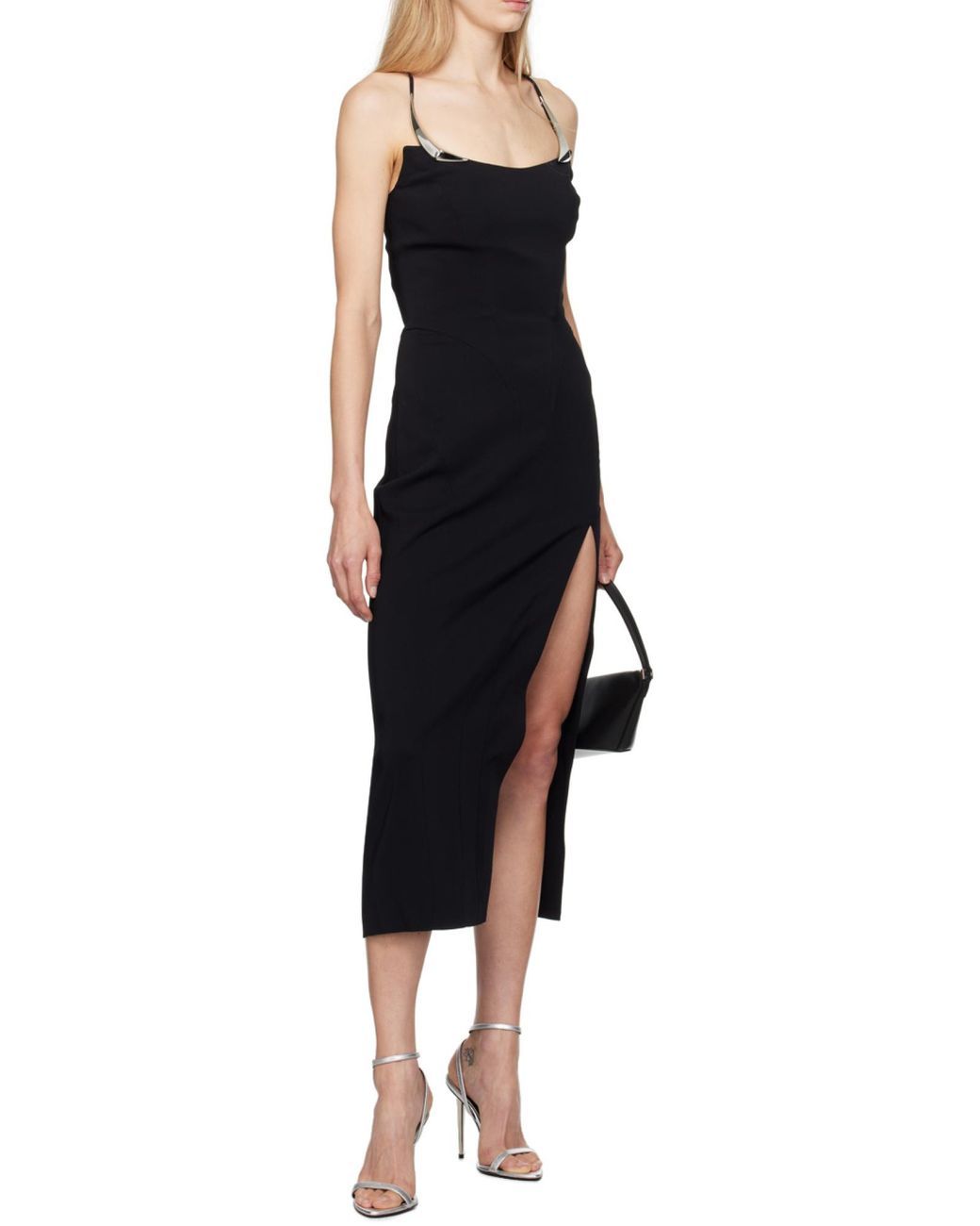 Mugler Black ミュグレー メタリックディテール スリットドレス