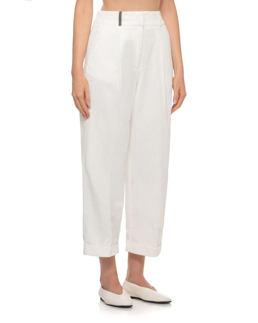 Peserico White Cropped Wide-Leg Pants