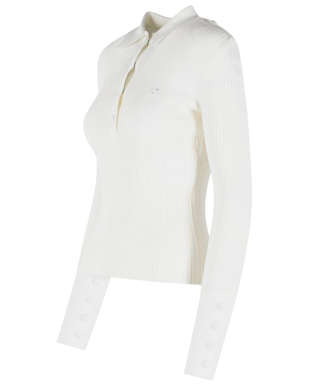 Courreges White Courrèges Ribbed Knit Polo Top