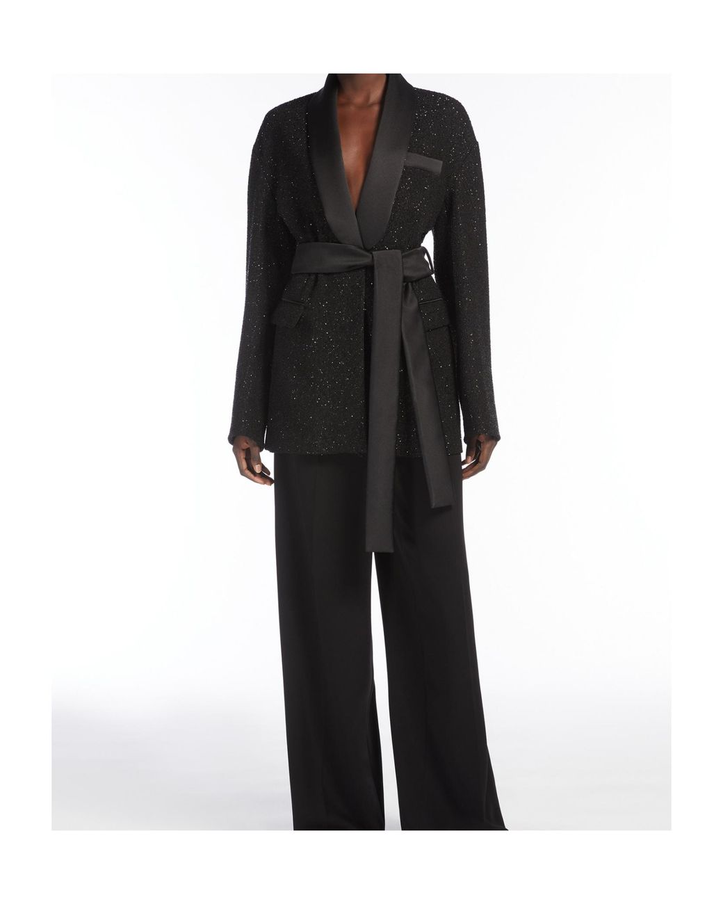 Max Mara Black Pianoforte Embellished Belted Jacket