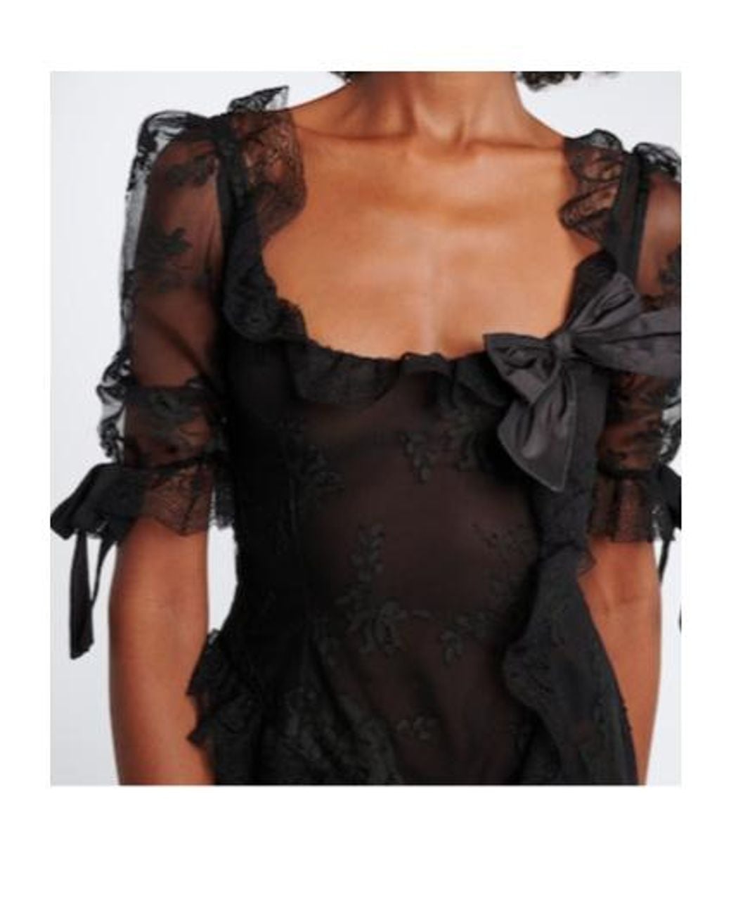 Alessandra Rich Black Bow-Detail Cotton-Blend Lace Midi Dress