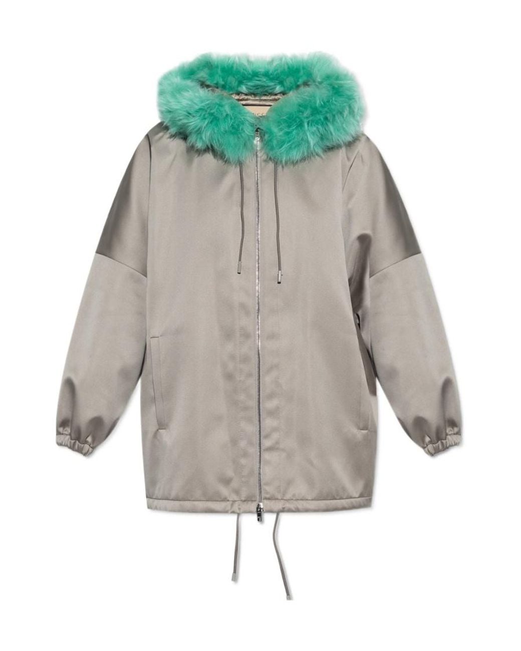 Gucci Gray Shearling Trim Hooded Jacket