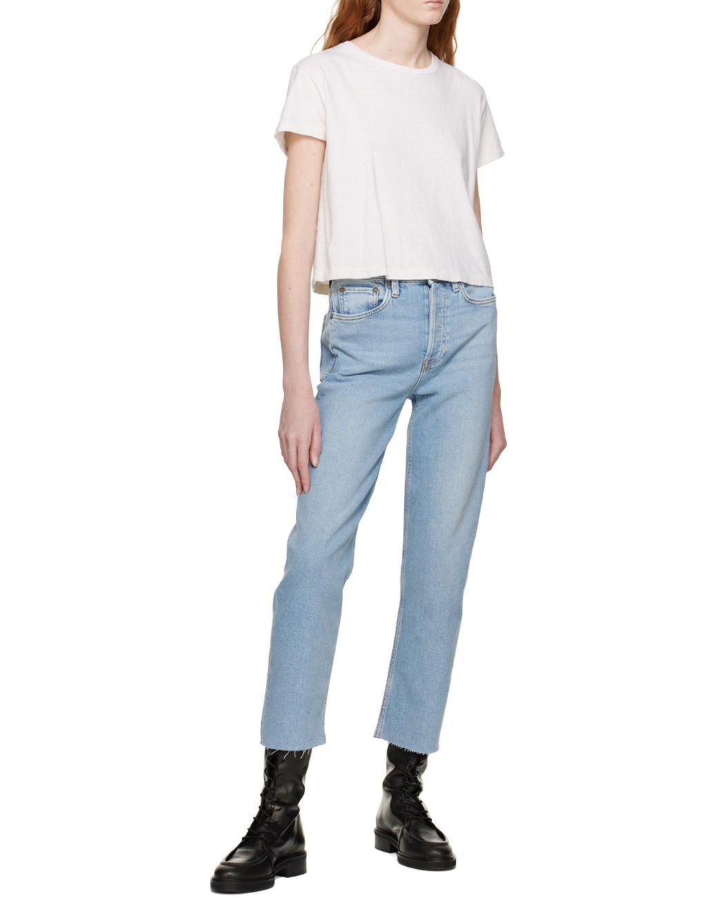 Re/done Blue Straight Leg Cropped Jeans