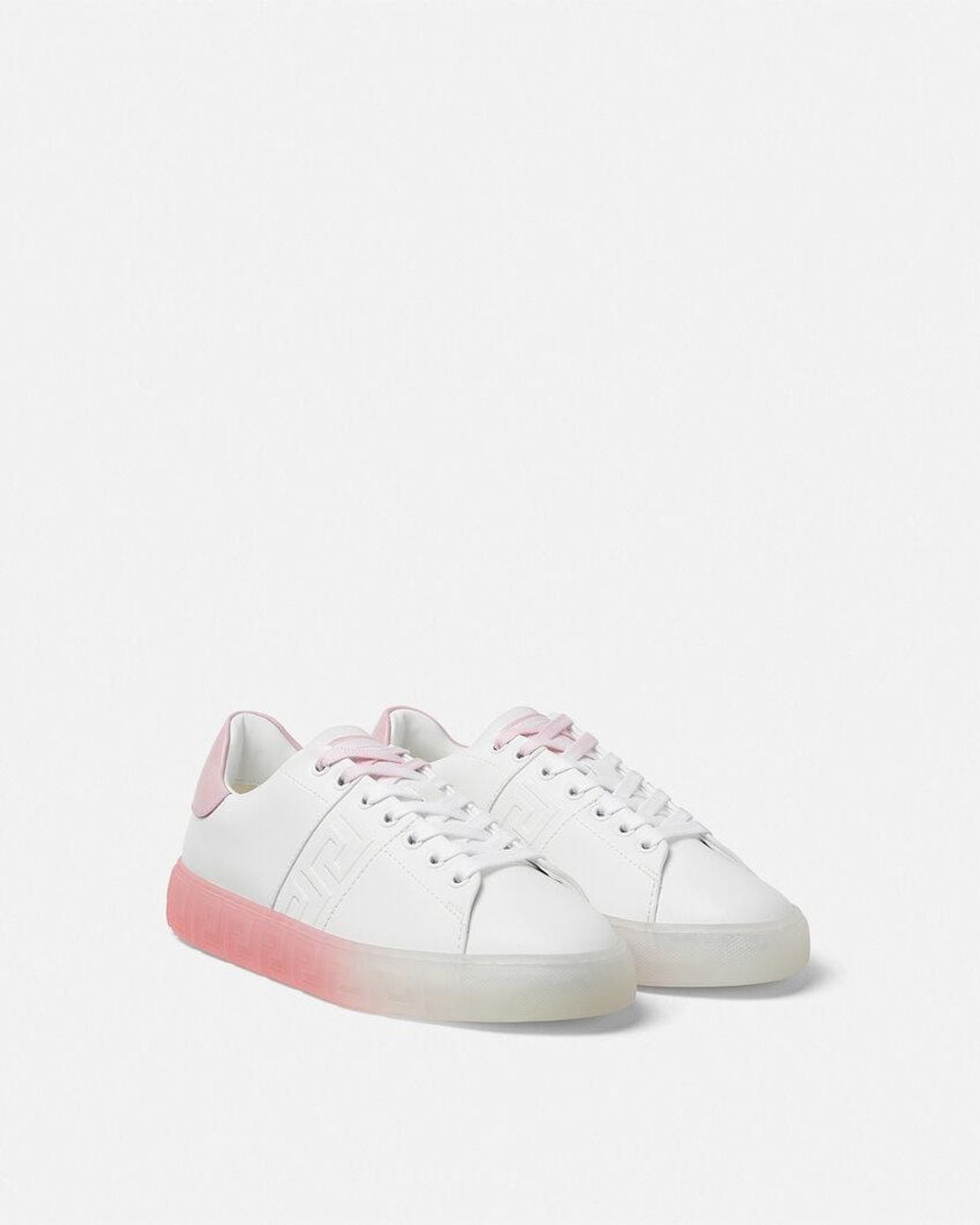 Versace White Greca-Embossed Lace-Up Sneakers