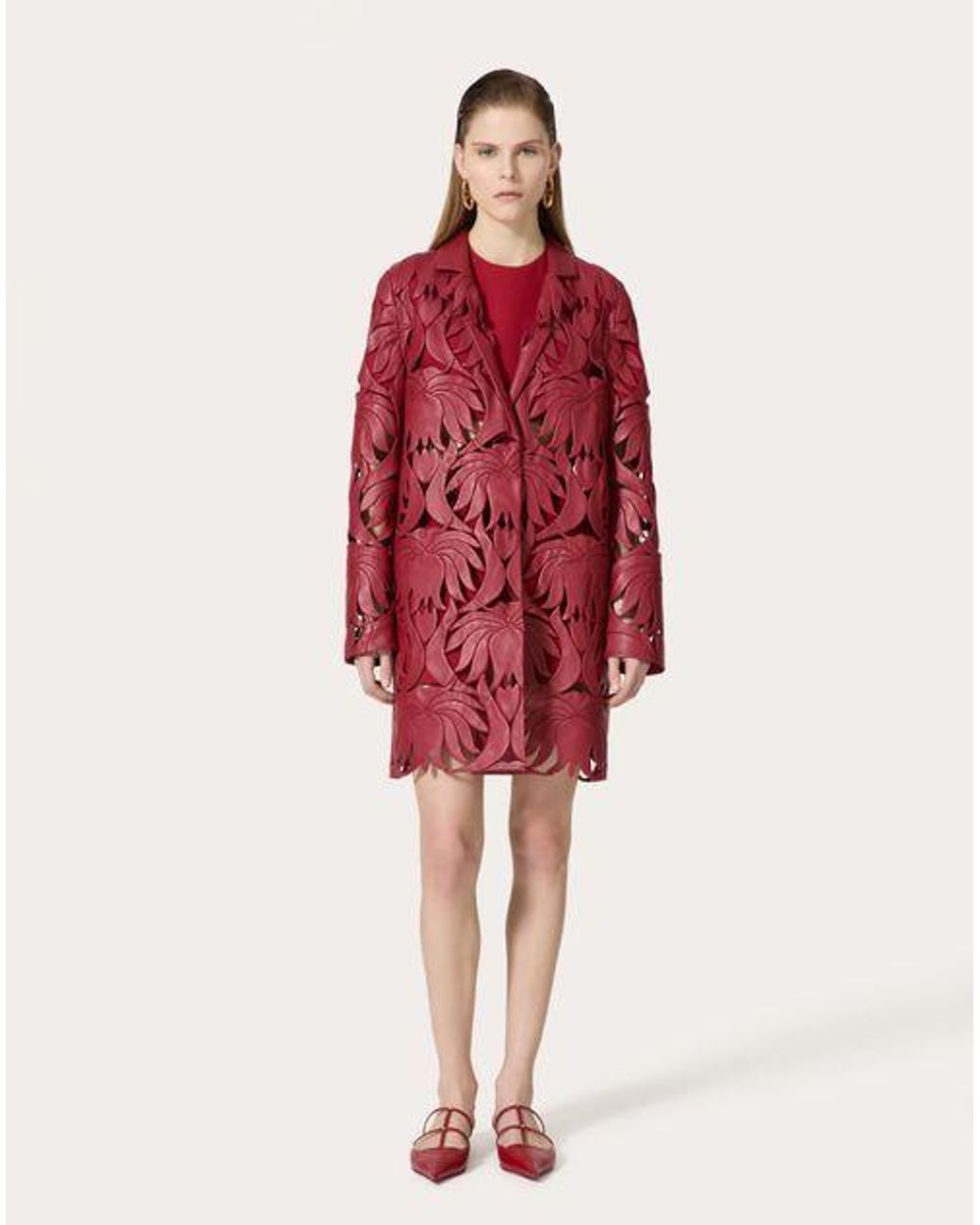 Valentino Red Hollow-Out Design Leather Jacket