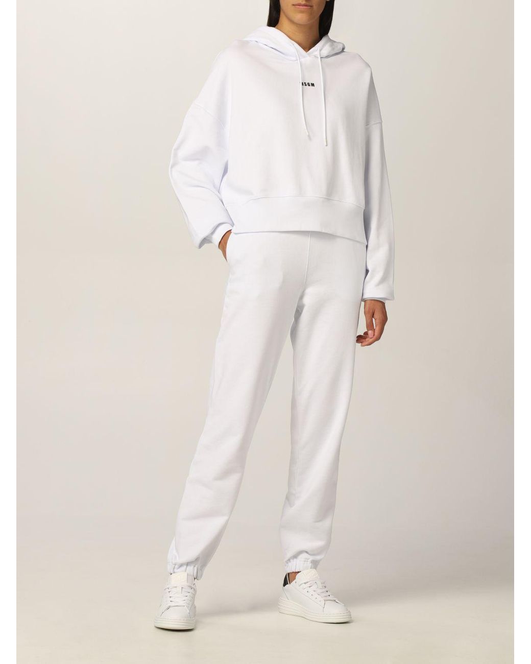 MSGM White Logo Printed Drawstring Hoodie
