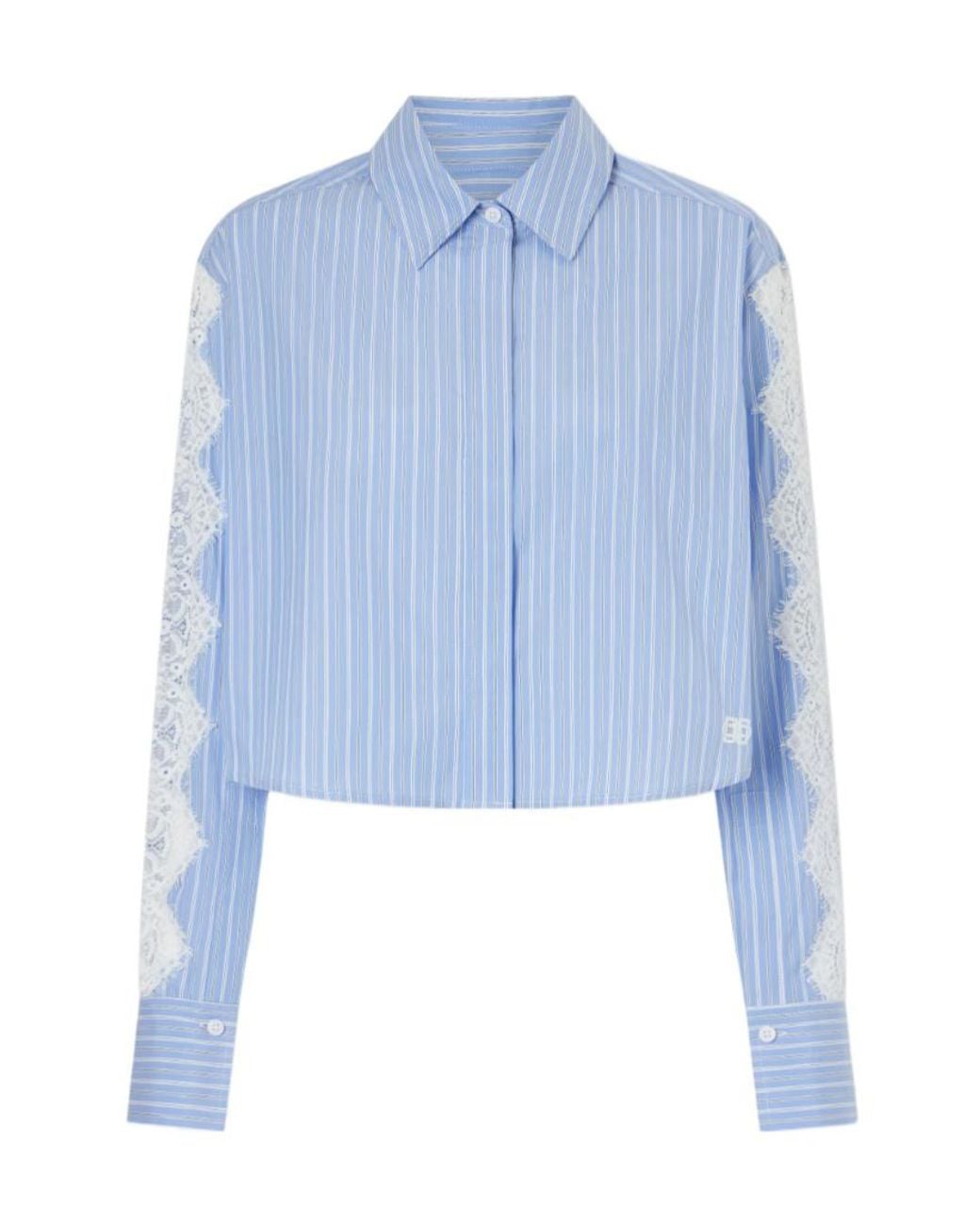 Jonathan Simkhai Blue Renata Lace-Trimmed Cropped Shirt