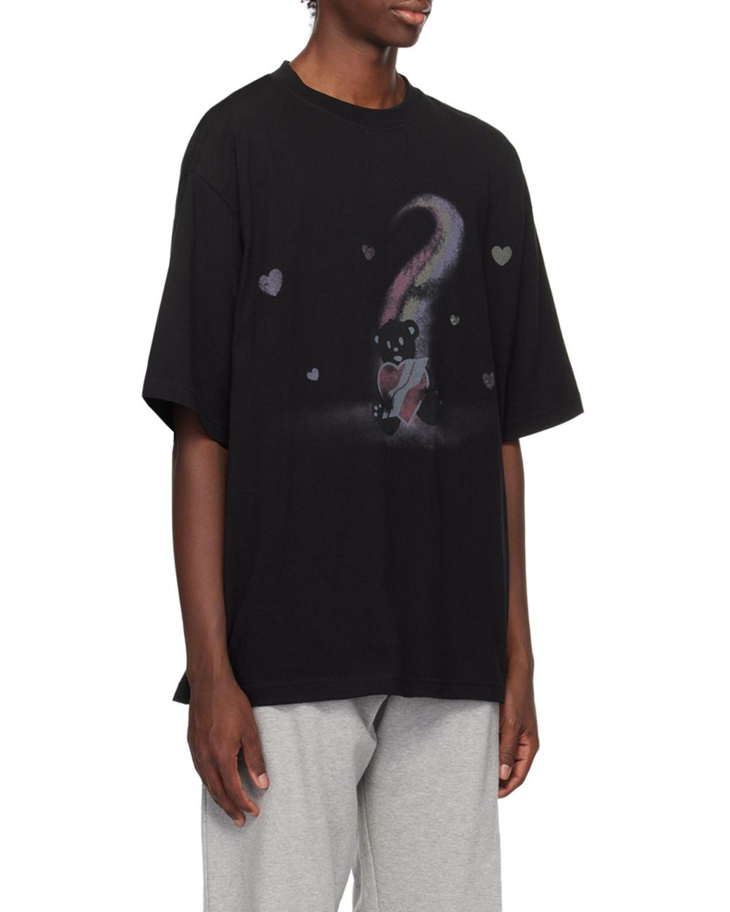 we11done Black Teddy Bear Printed Crewneck T-Shirt for men