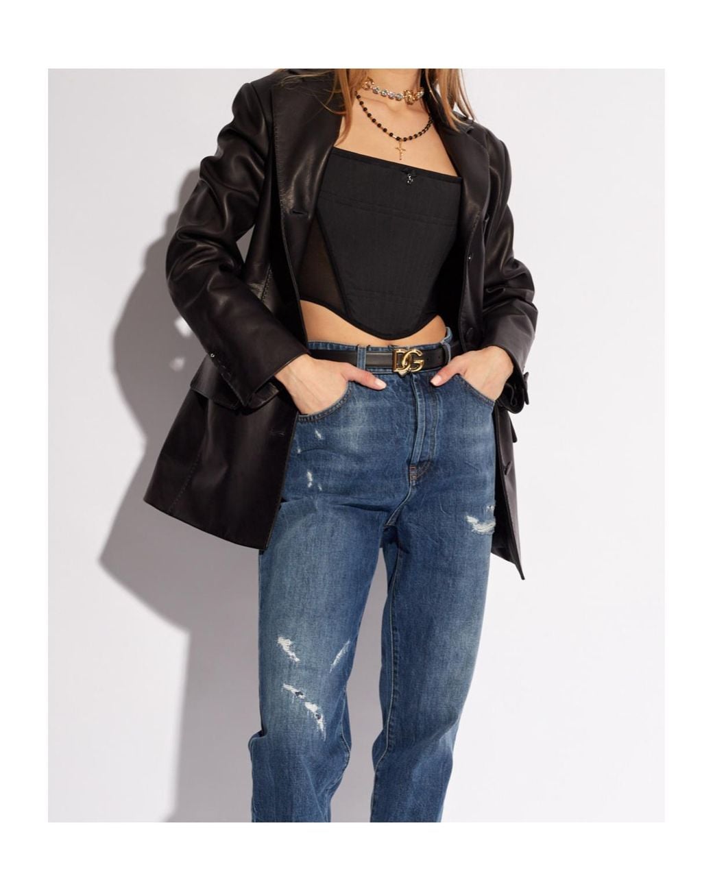 Dolce & Gabbana Black Single-Breasted Leather Blazer