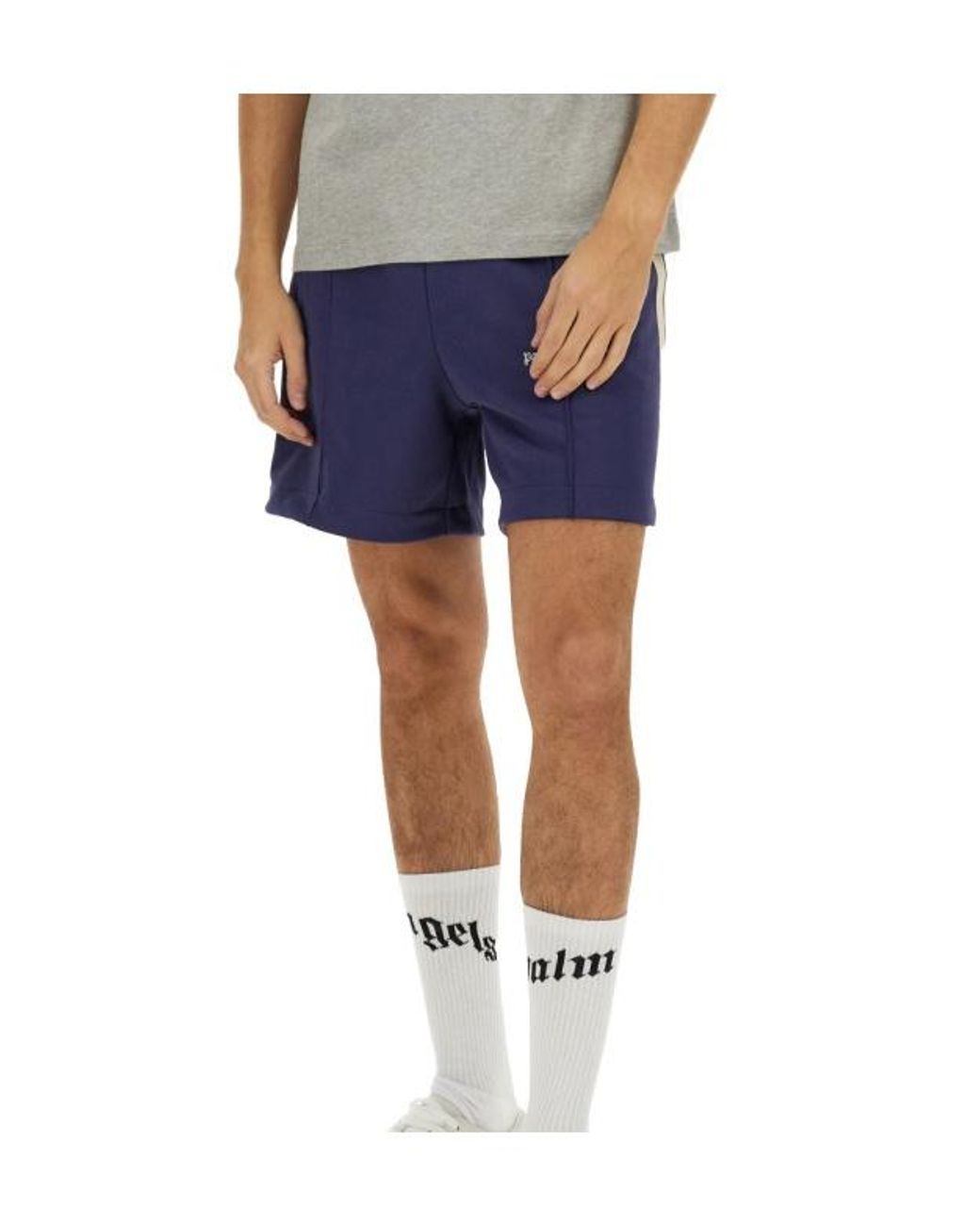 Palm Angels Blue Logo Embroidered Track Shorts for men
