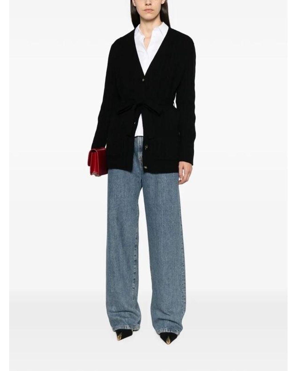 Valentino Black Belted Button-Up Cardigan