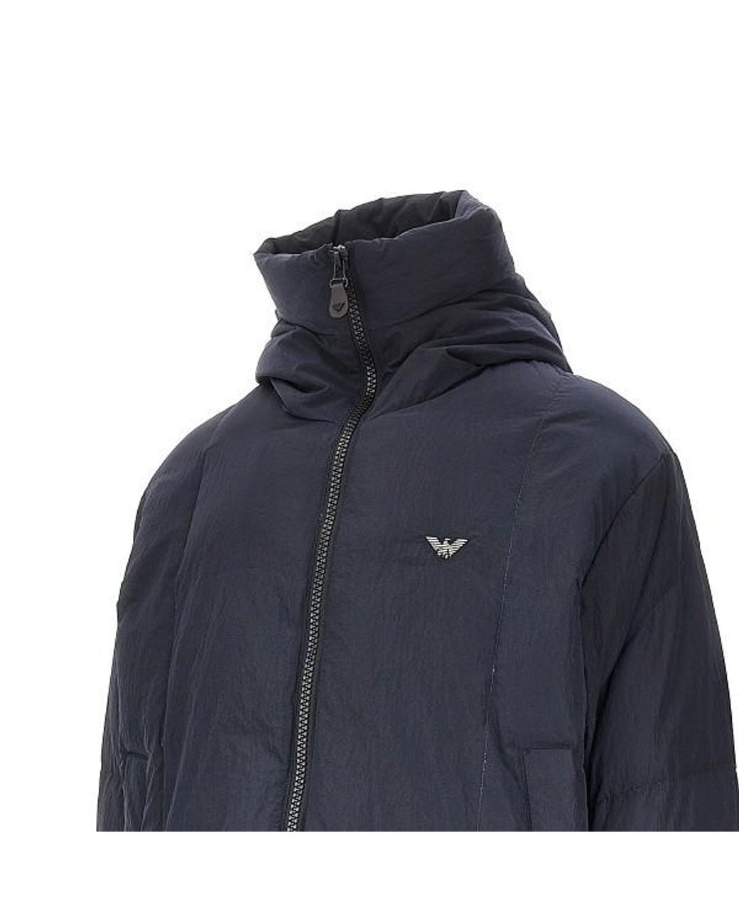 Emporio Armani Blue Hooded Zip-Up Down Jacket for men