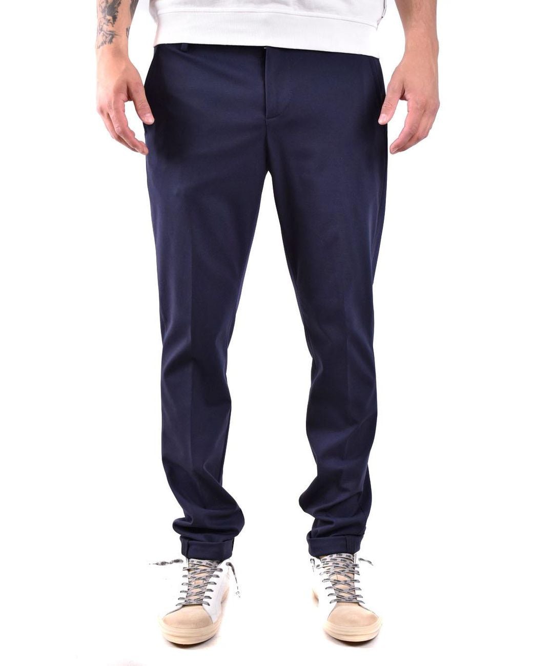 Dondup Blue Belt-Lined Casual Pants for men