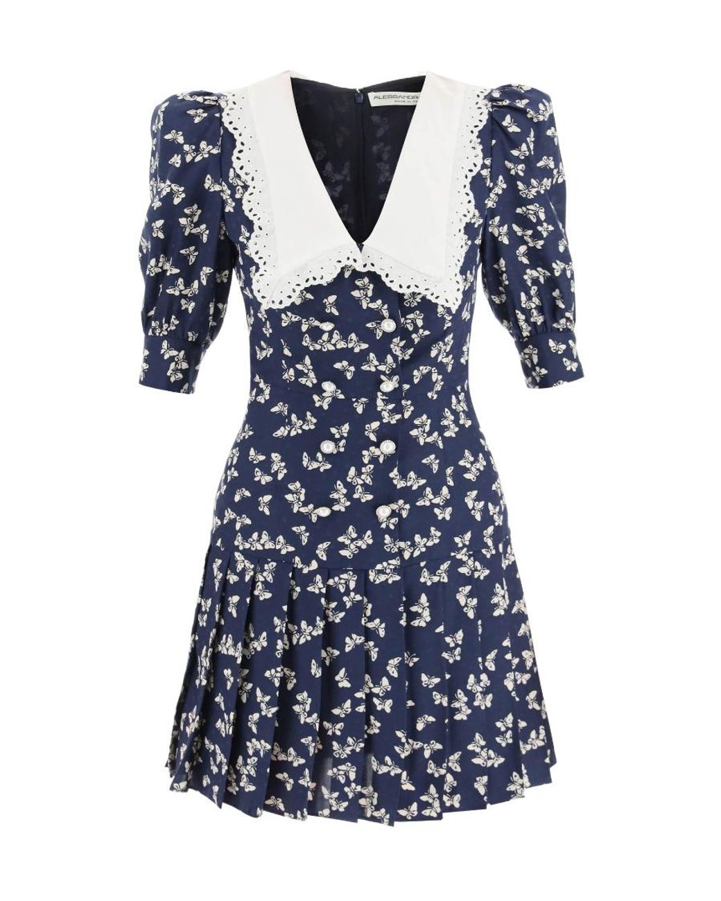 Alessandra Rich Blue Butterfly-Print Flared Minidress
