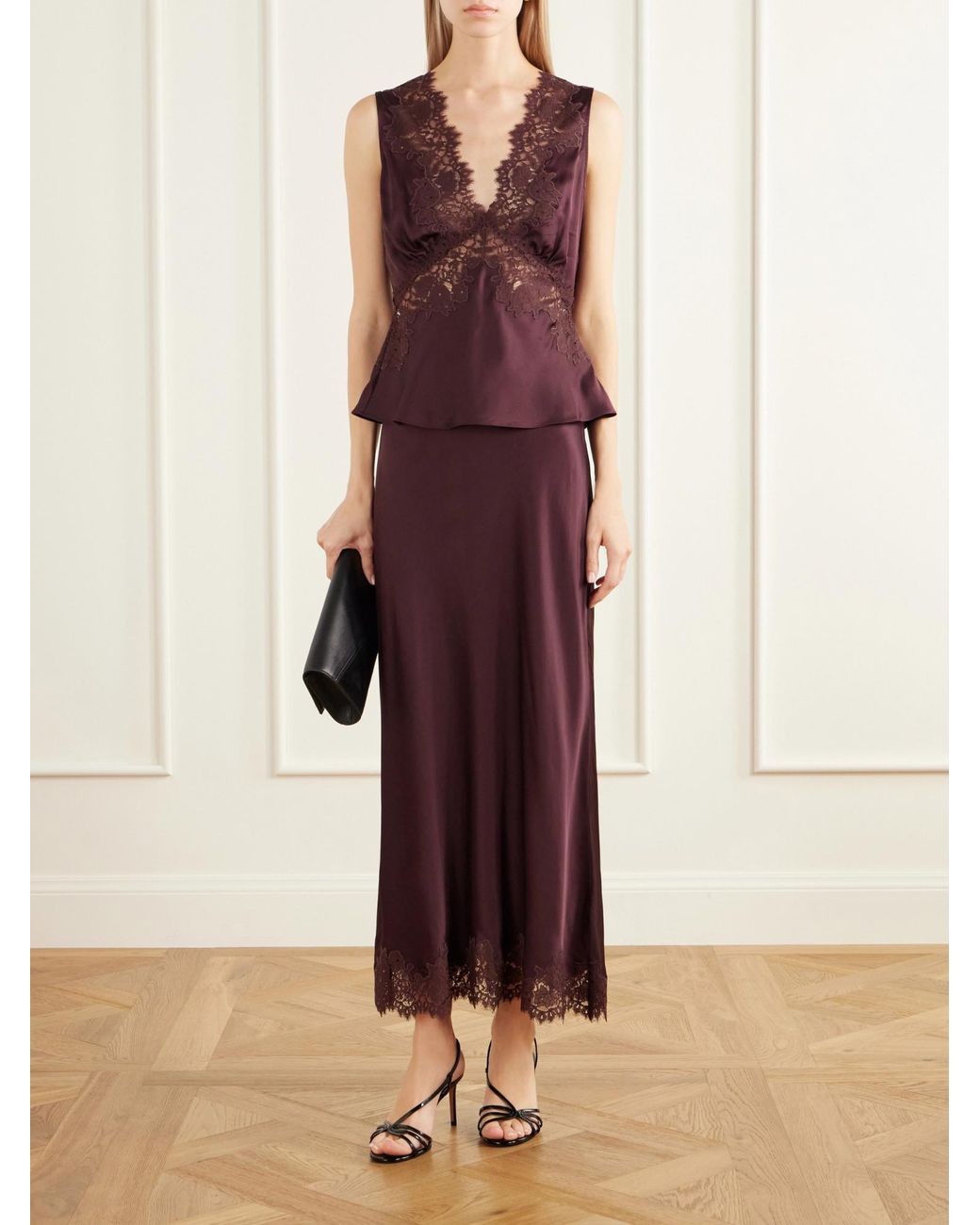 Rixo Purple Lace-Trimmed Skirt