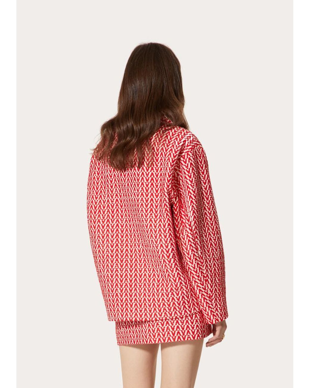 Valentino Red Optical Bouclé Classic-Collar Jacket