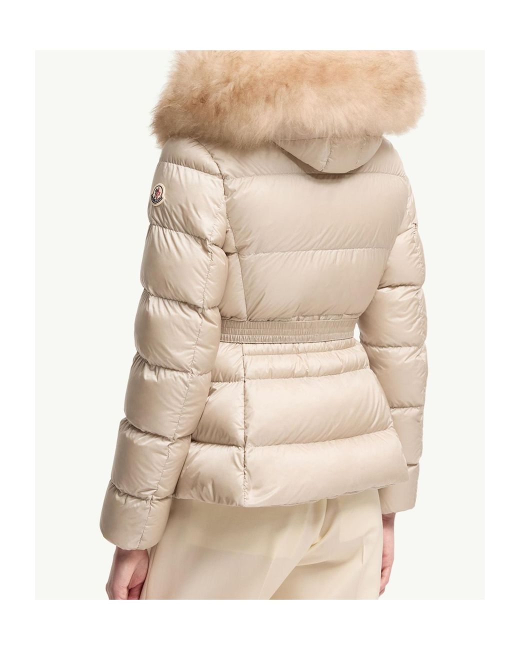 Moncler Natural Boed Hooded Shearling-Trimmed Short Down Jacket