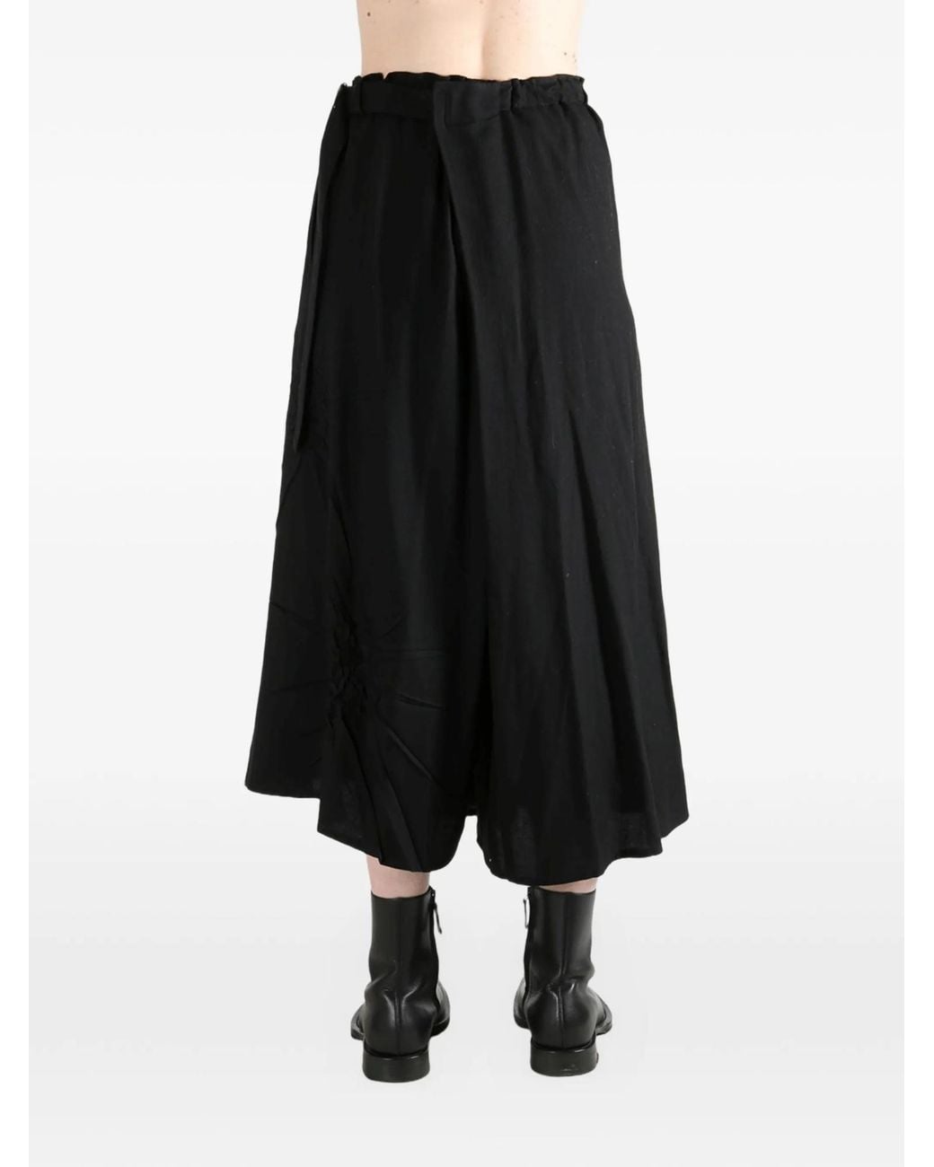 Yohji Yamamoto Black Wrap-Design Sunburst-Pleat Skirt