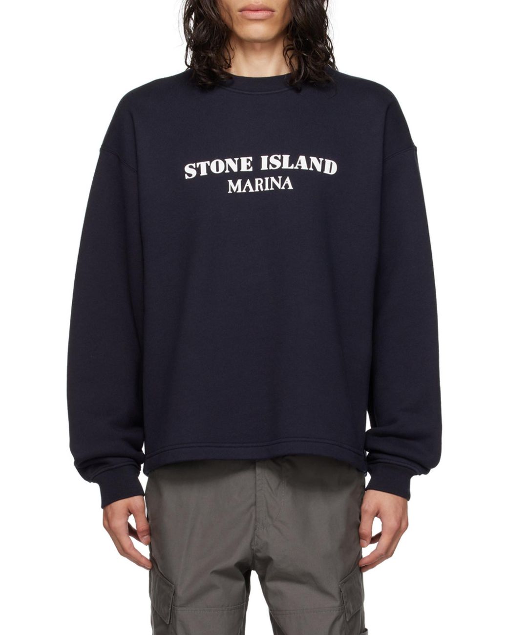 Stone Island Blue Logo-Print Cotton Sweatshirt for men