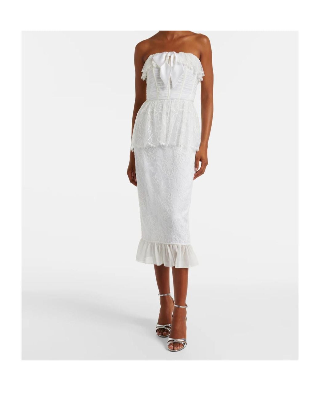 Alessandra Rich White Lace And Silk Georgette Bustier Dress