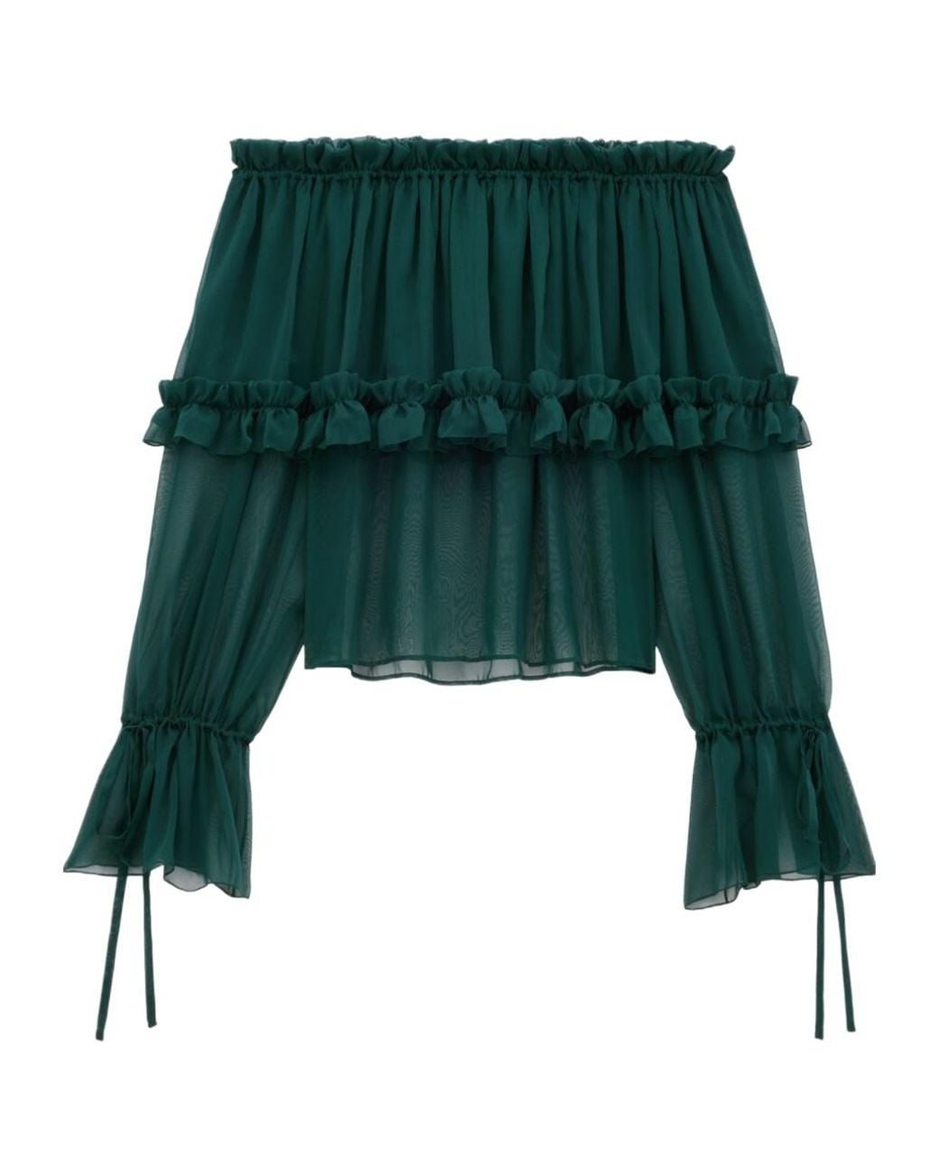 Saint Laurent Green Ruffled Blouse
