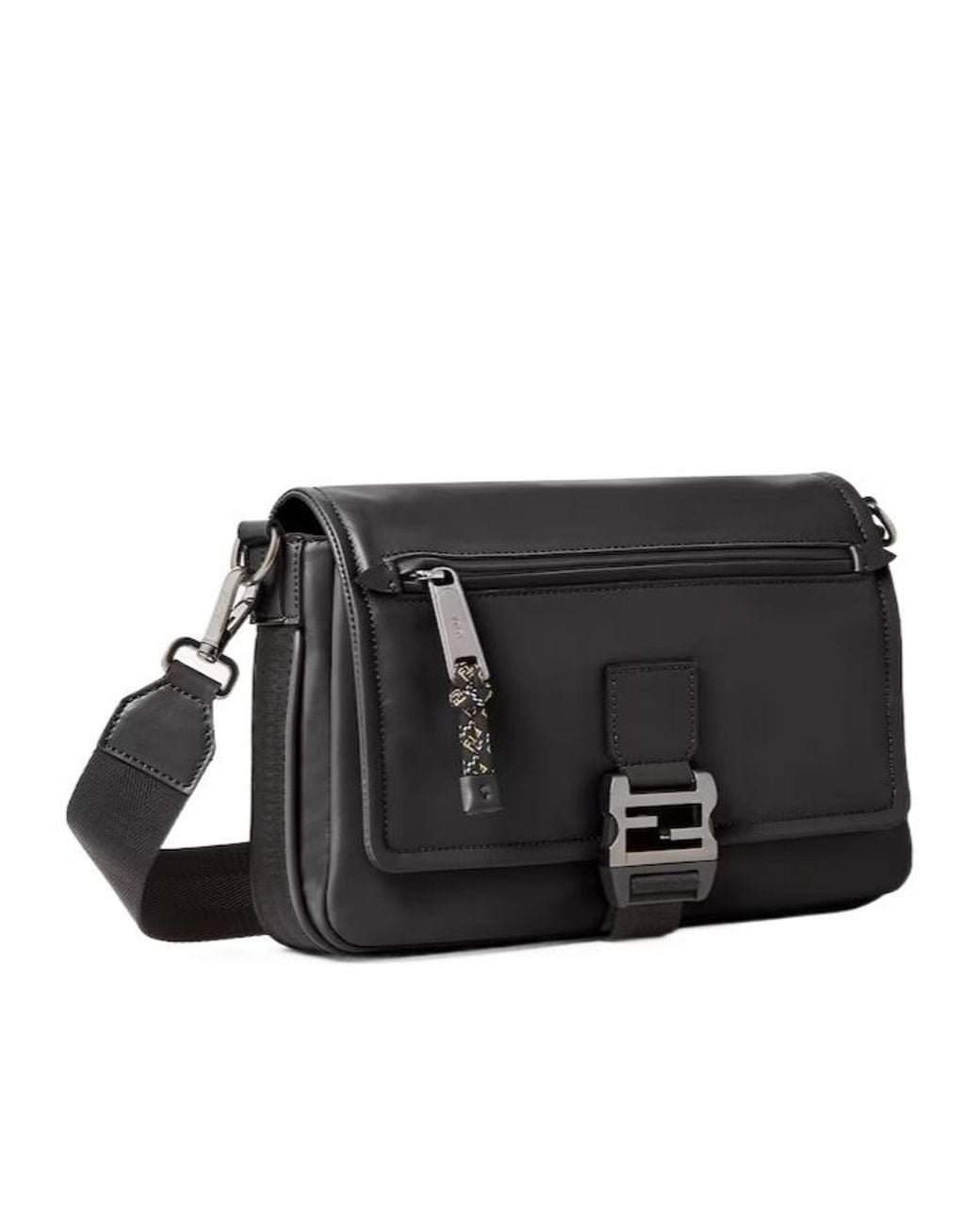 Fendi Black Flux Buckle Messenger Bag for men