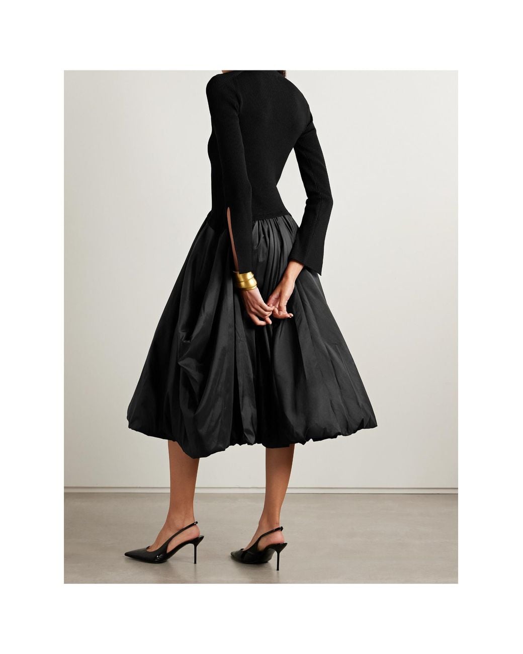 Jonathan Simkhai Black Kenlie Ribbed-Knit And Taffeta Midi Dress