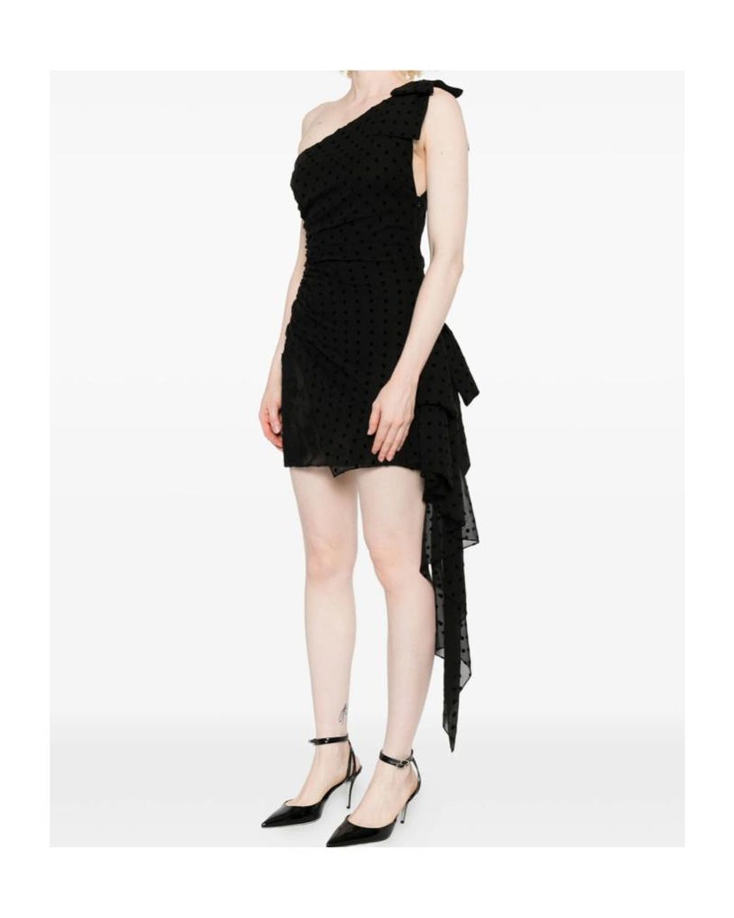 Alessandra Rich Black Polka-Dot Ruffled Dress