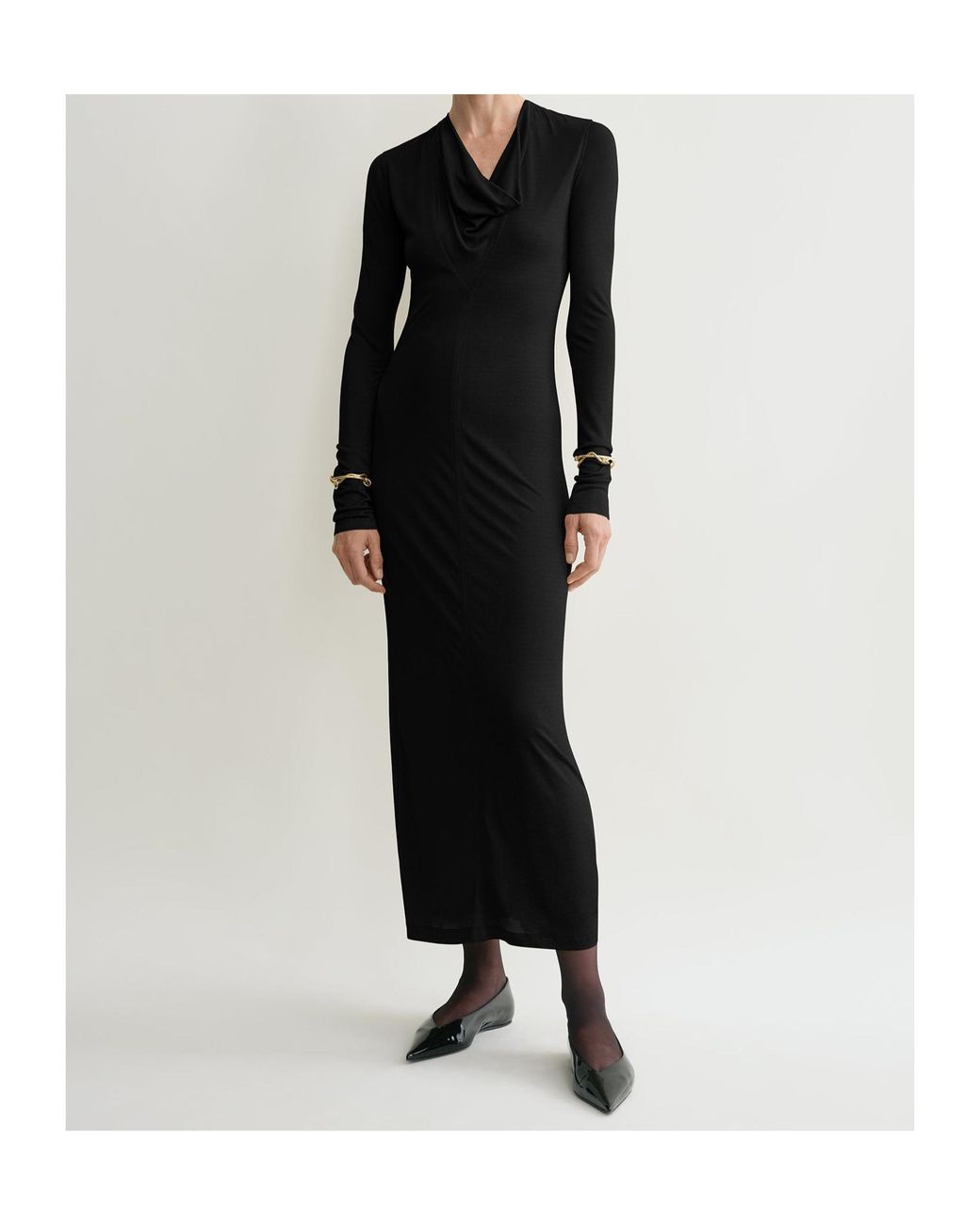 Totême Black Totême Draped V-Neck Long Sleeved Dress