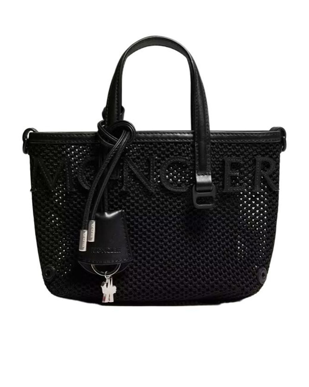 Moncler Black Very Mesh Leather Tote Bag