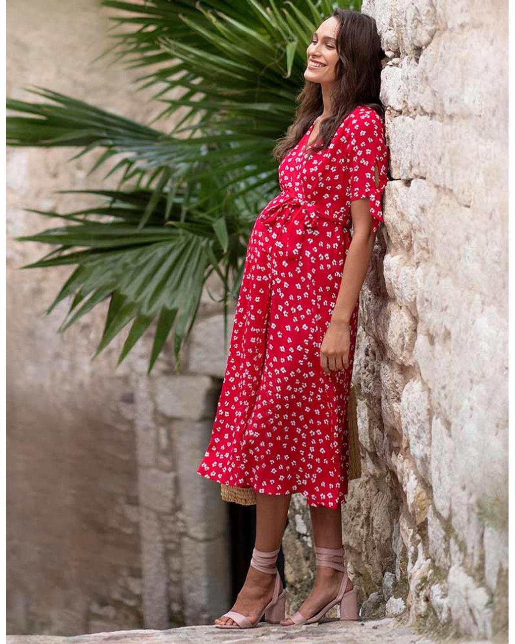 Seraphine Synthetic Red Midi Wrap Maternity Dress - Lyst