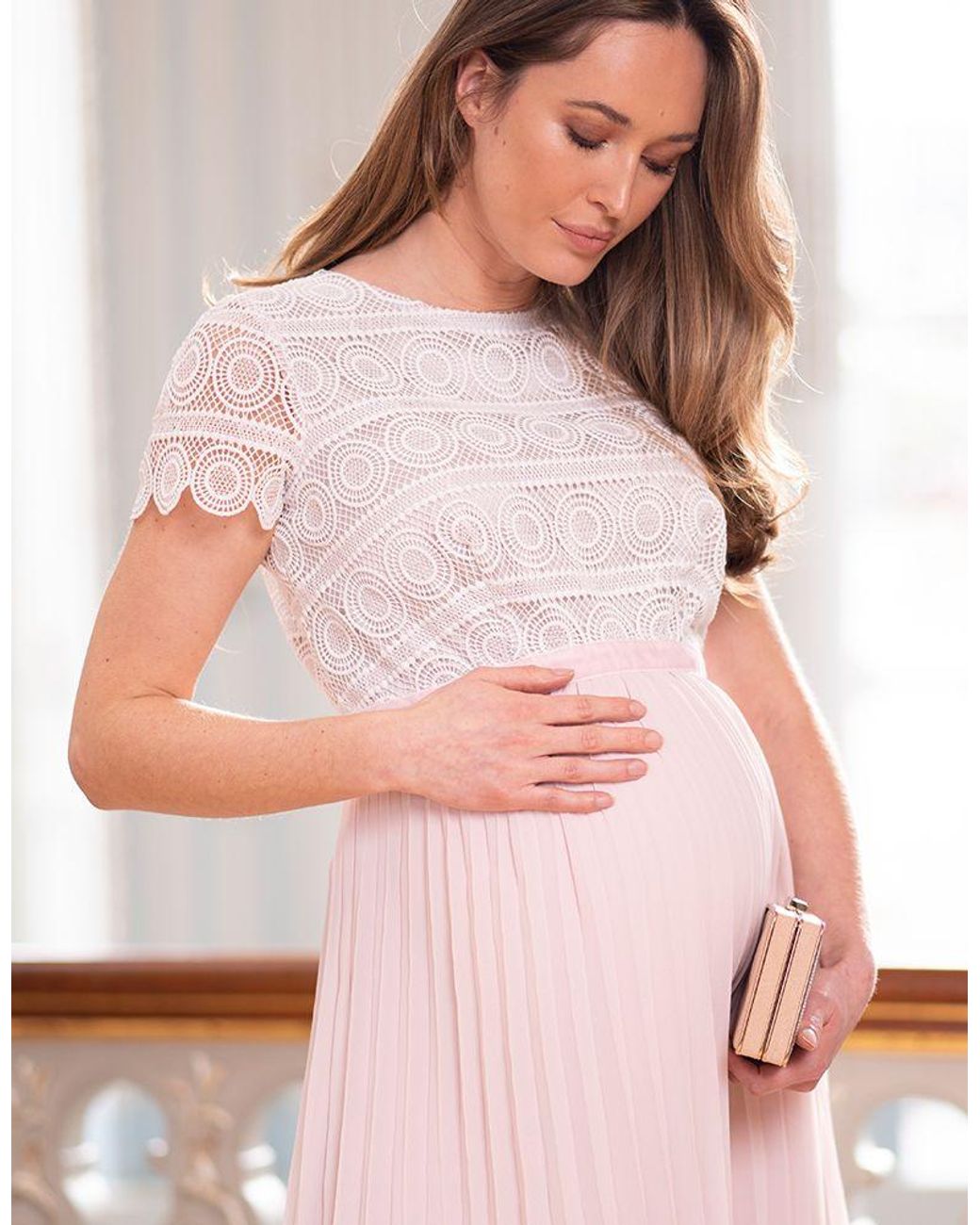 Ivory Sunray Pleat Maternity Dress 