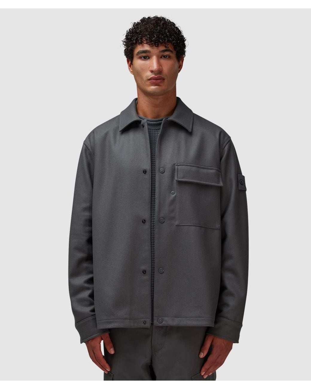 Stone Island Gray Ghost Nylon Wool Overshirt (Dark for men