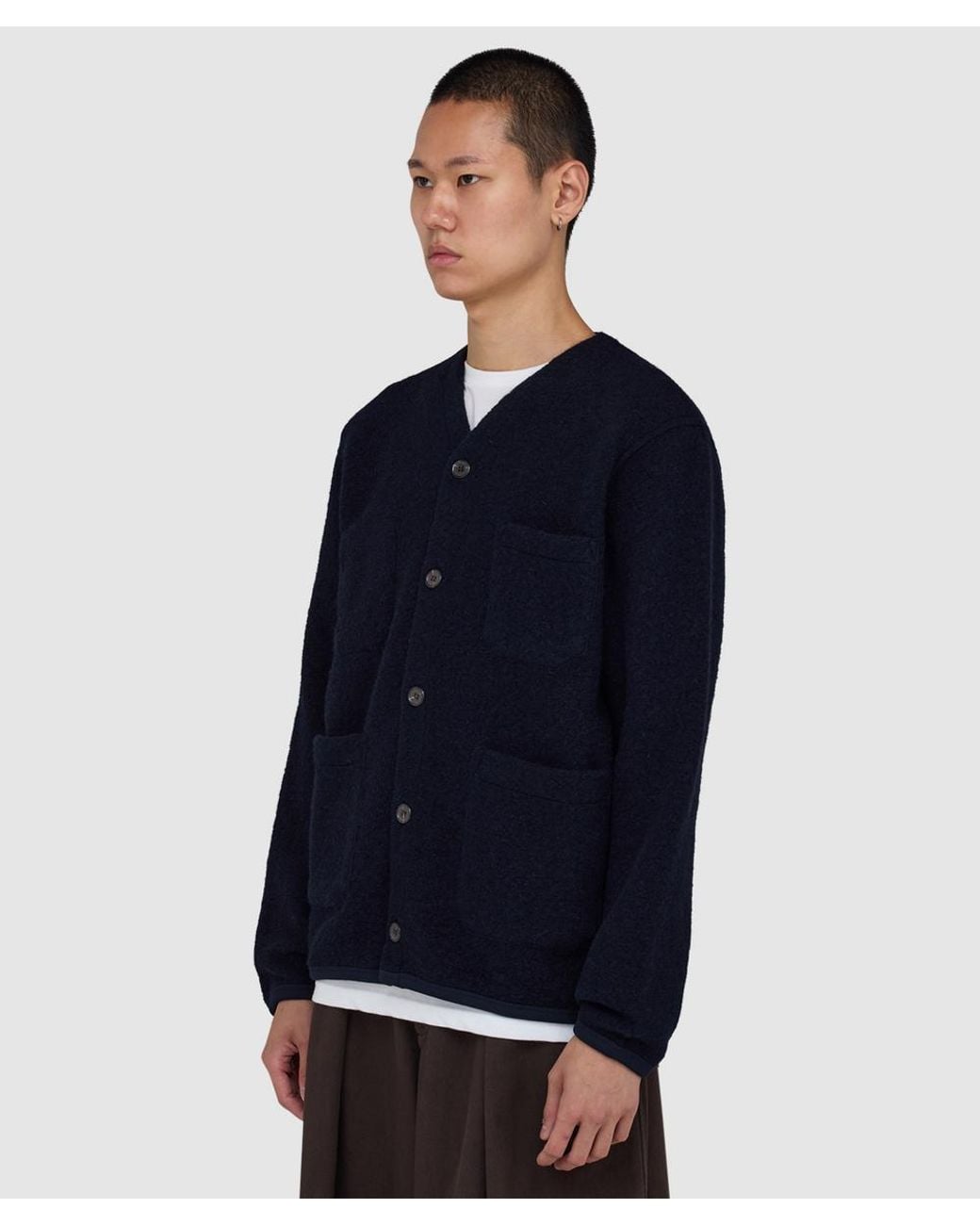 Universal Works Blue Wool Fleece Cardigan for men