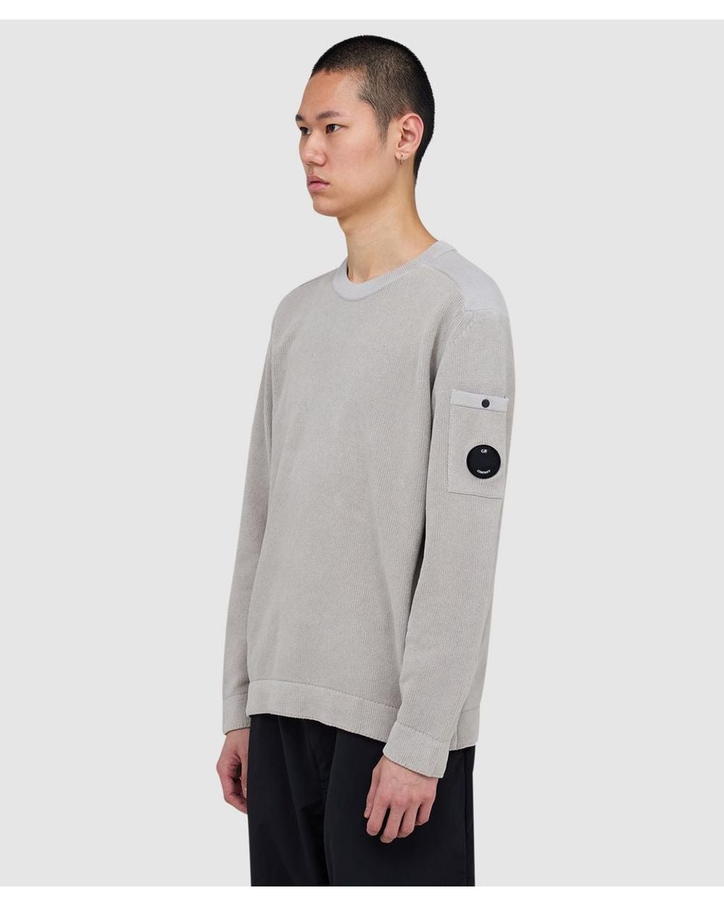 C P Company Gray Cotton Chenille Lens Sweater (Dried Herb for men