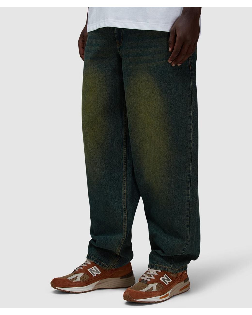 Dime Green Baggy Denim Pant (Sandblasted Pine for men