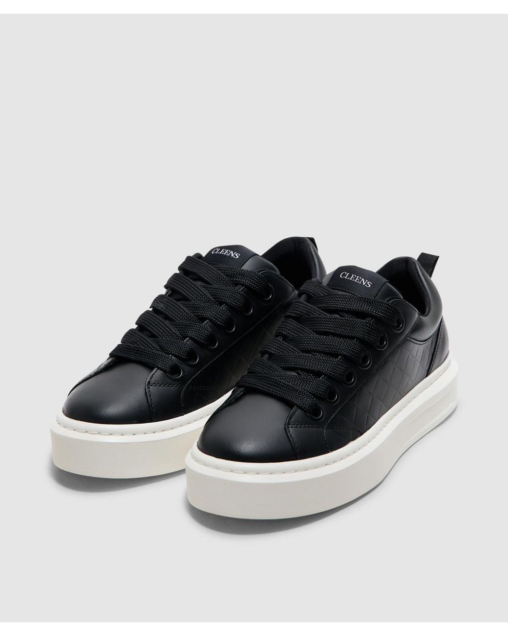 Cleens Black Ace Woven Leather Sneaker (Shadow for men
