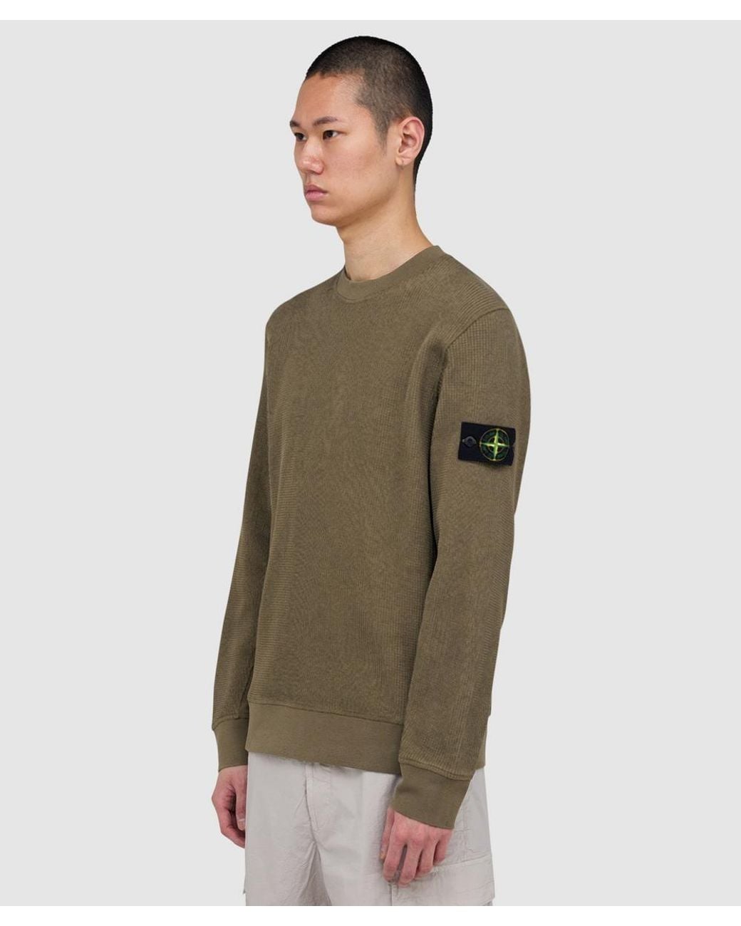 Stone Island Green Organic Cotton Waffle Fleece Sweatshirt (Military for men