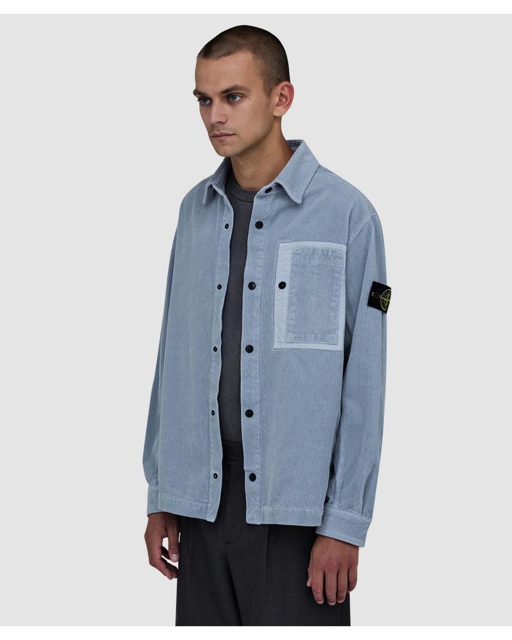 Stone Island Blue Organic Cotton Corduroy 800 Shirt for men