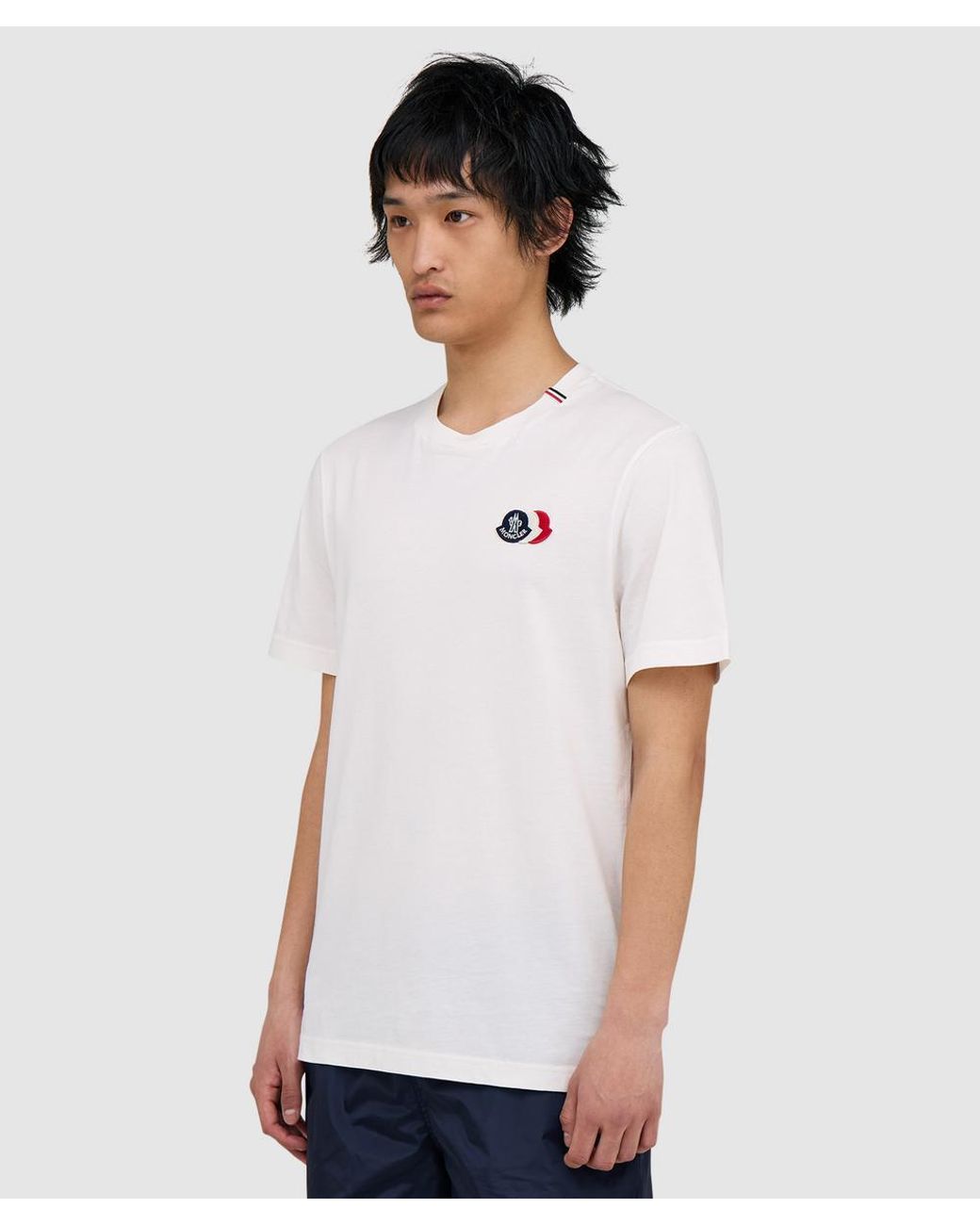 Moncler White Tri Logo T-Shirt for men