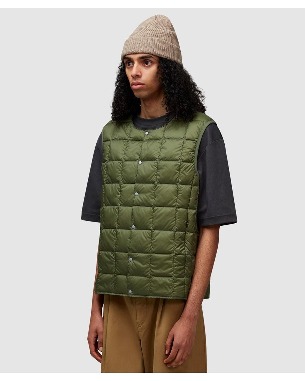 Taion Green Crew Neck Down Vest Gilet for men