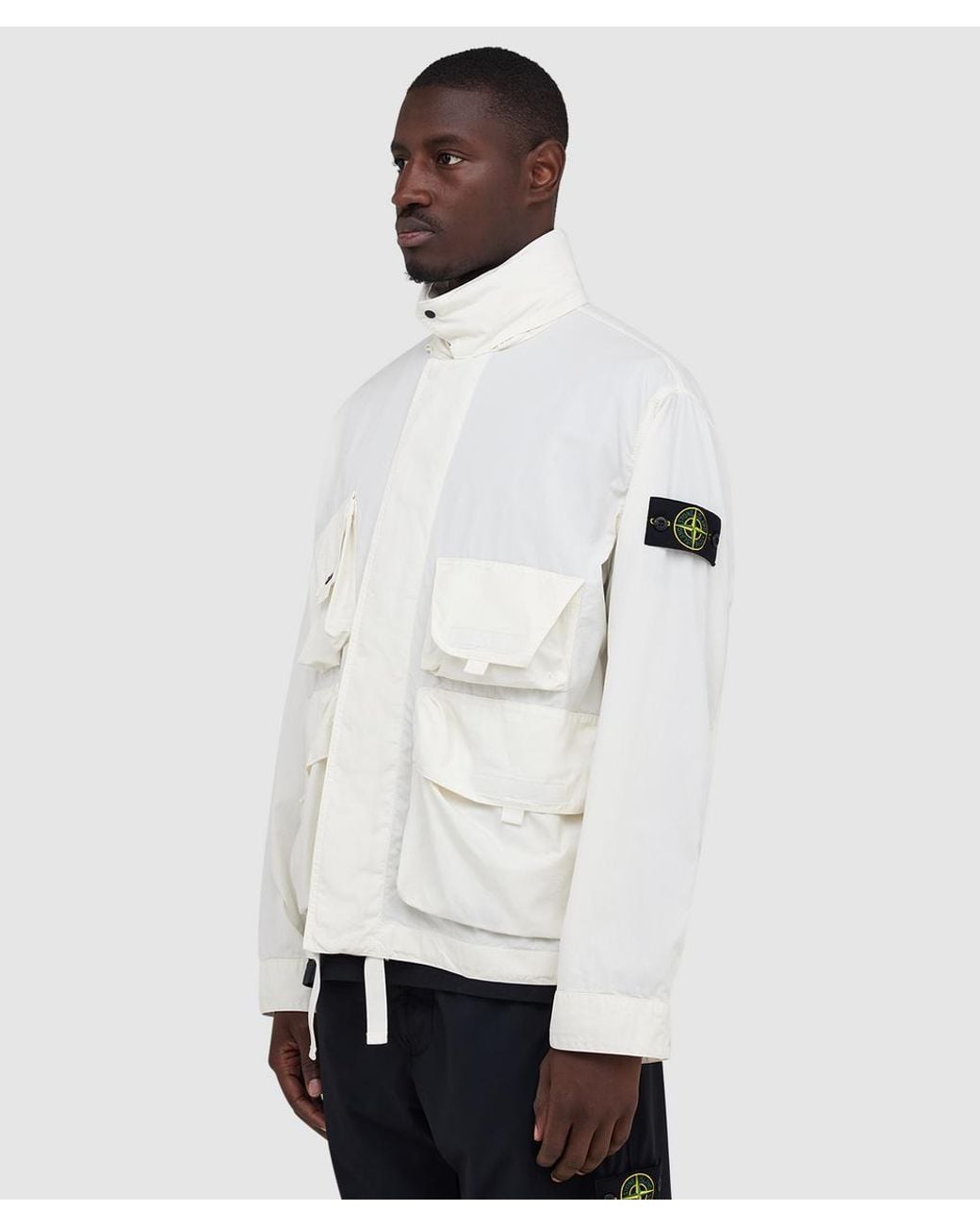 Stone Island White Cotton Nylon Micro Ripstop Garment Dyed Jacket (Ivory for men