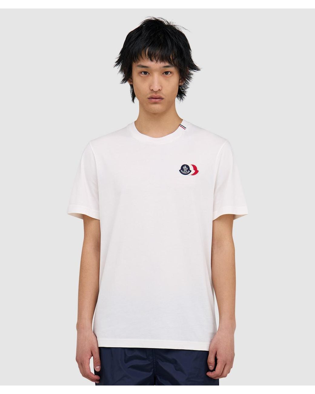 Moncler White Tri Logo T-Shirt for men