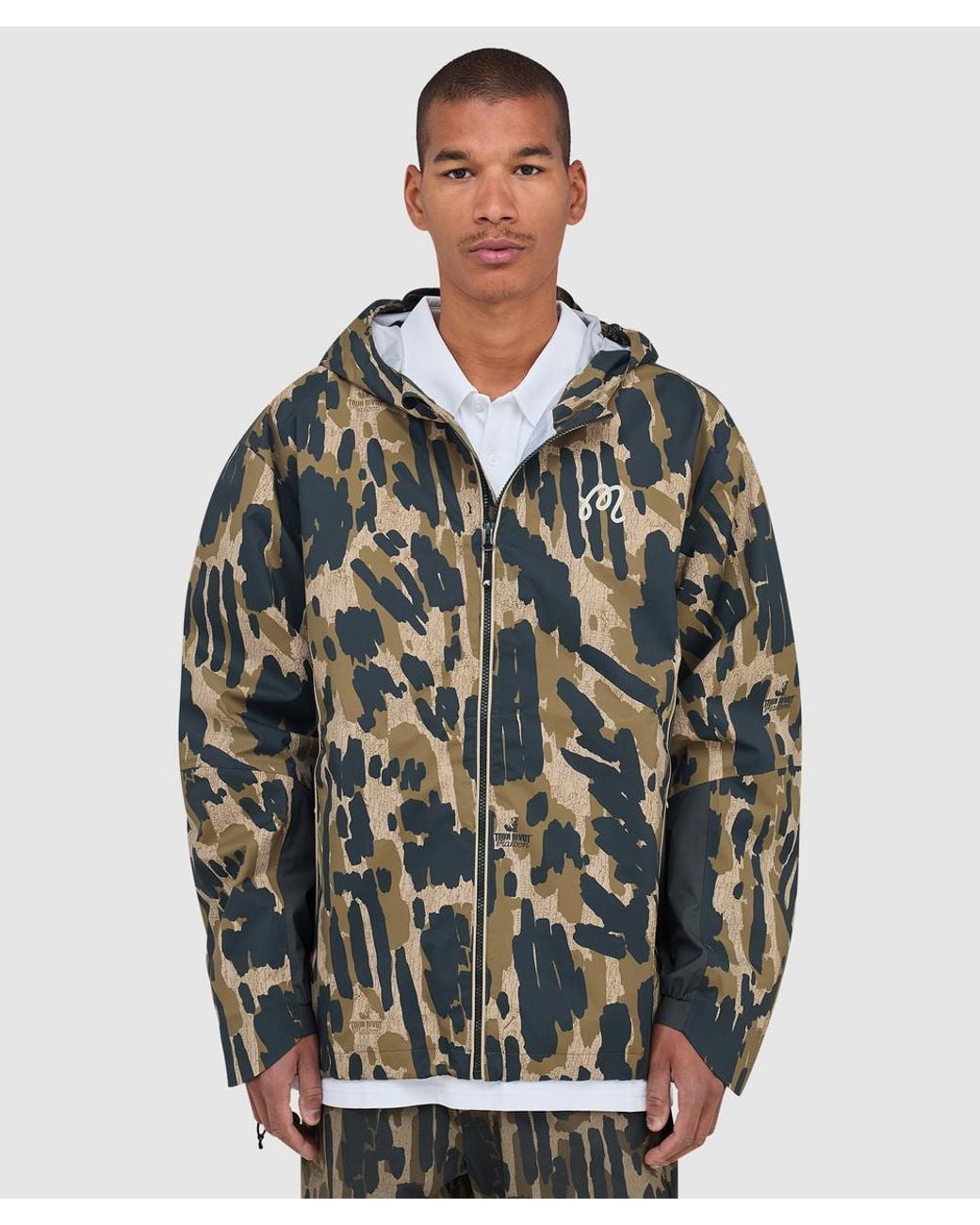 Malbon Golf Gray Tour Divot Camo Rain Jacket (Bark Camo for men