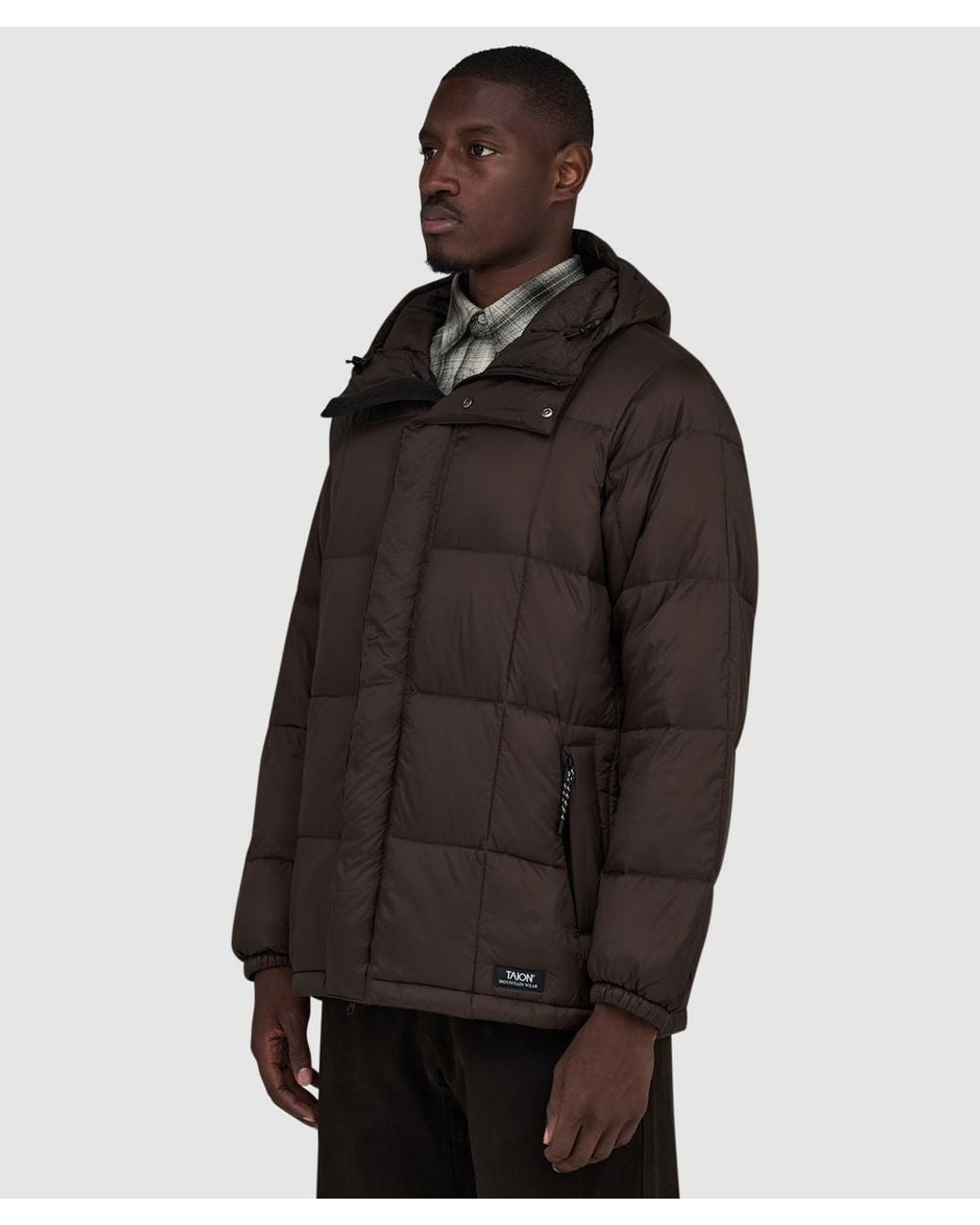 Taion Black Mountain Volume Hooded Down Jacket (D.Choco for men