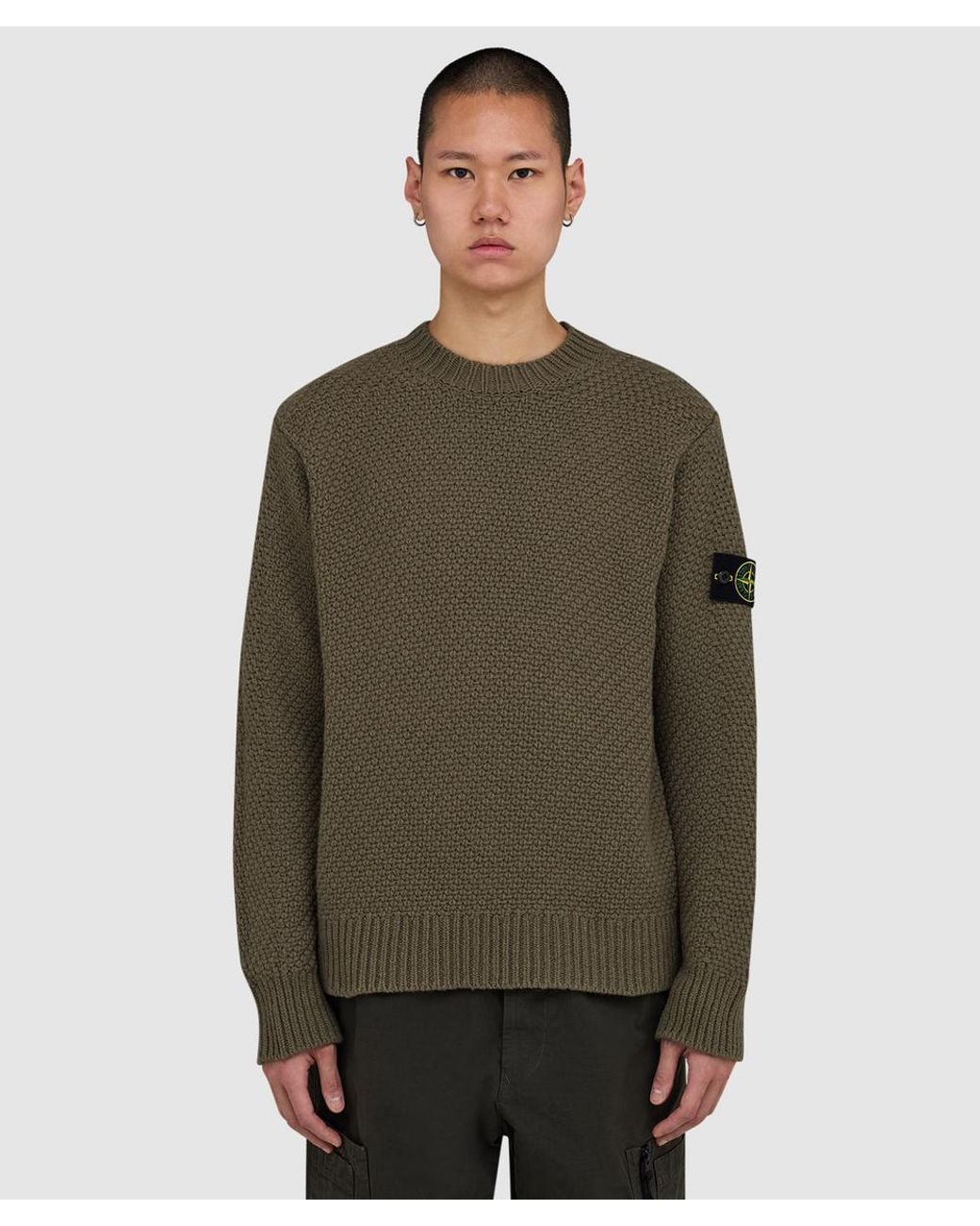 Stone Island Green Loose Fit Lambswool Sweater (Khaki for men
