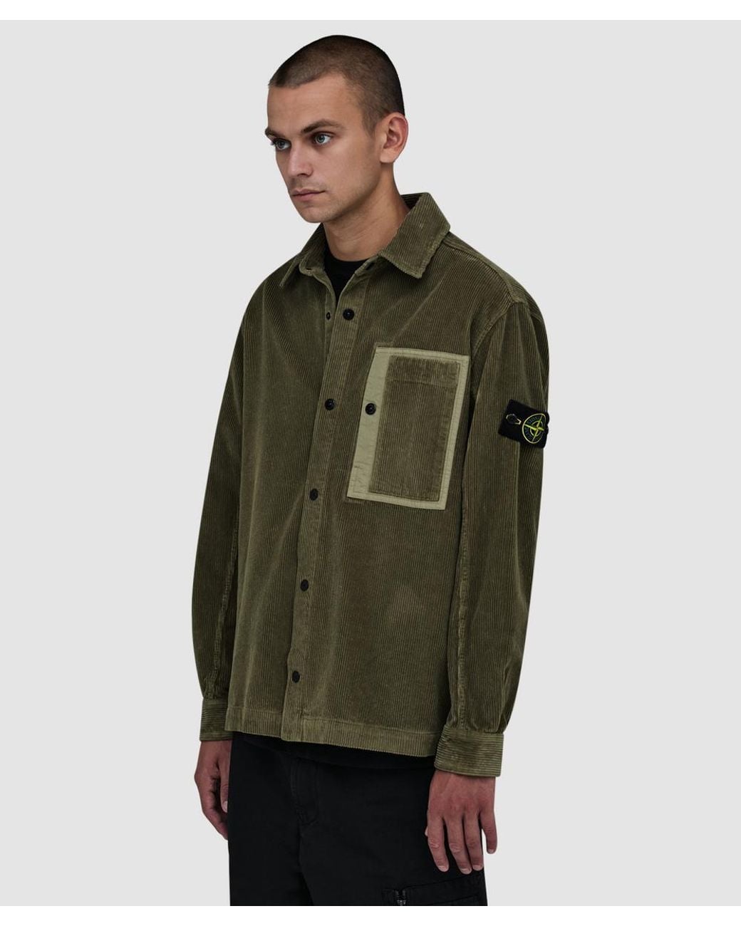 Stone Island Green Organic Cotton Corduroy 800 Shirt (Khaki for men
