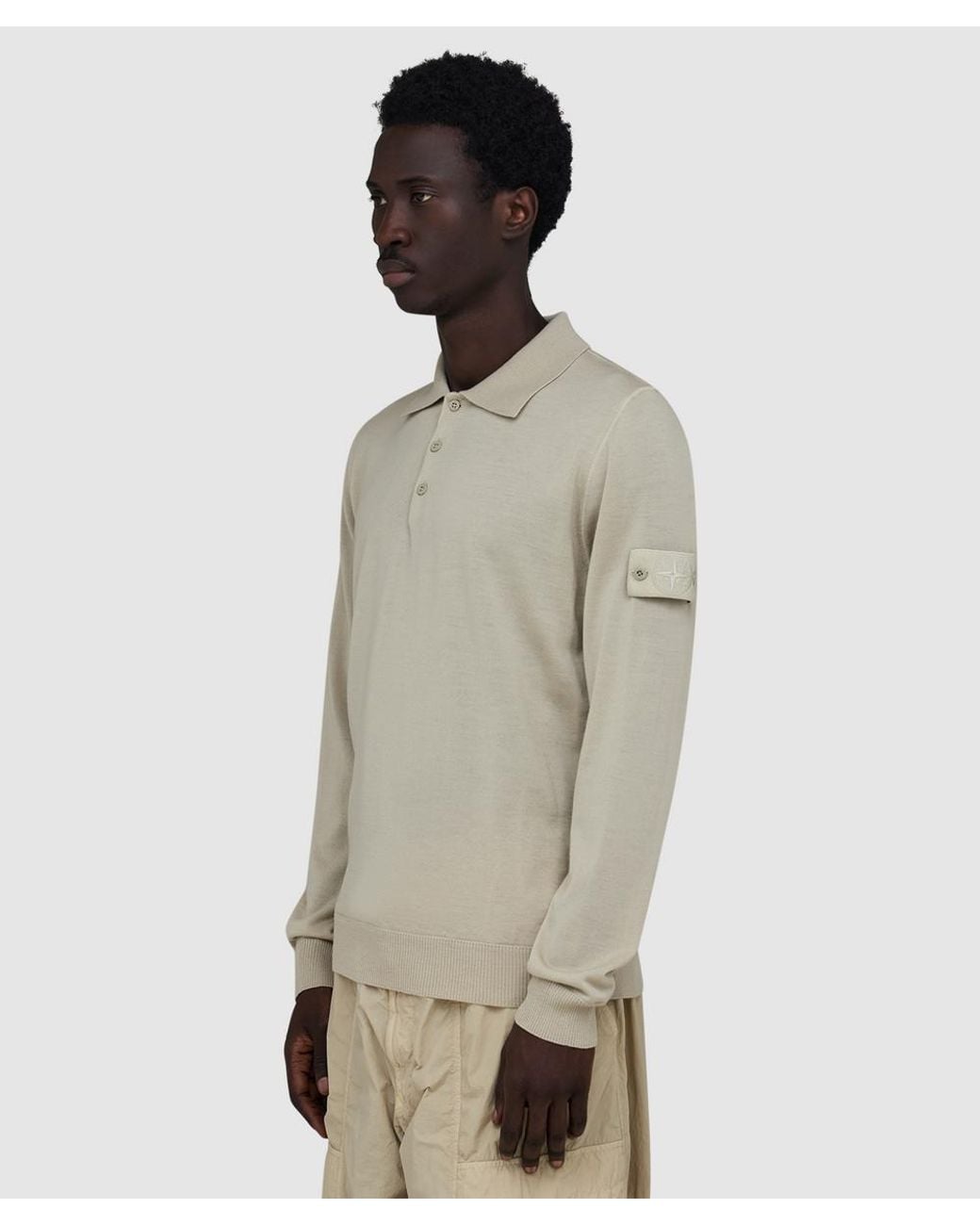 Stone Island Natural Ghost Long Sleeve Polo Shirt for men