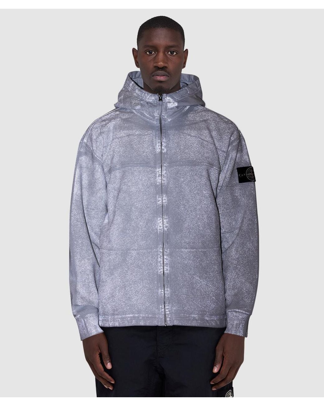 Stone Island White Organic Cotton Fleece Reflective Lamination Hoodie (Sky for men