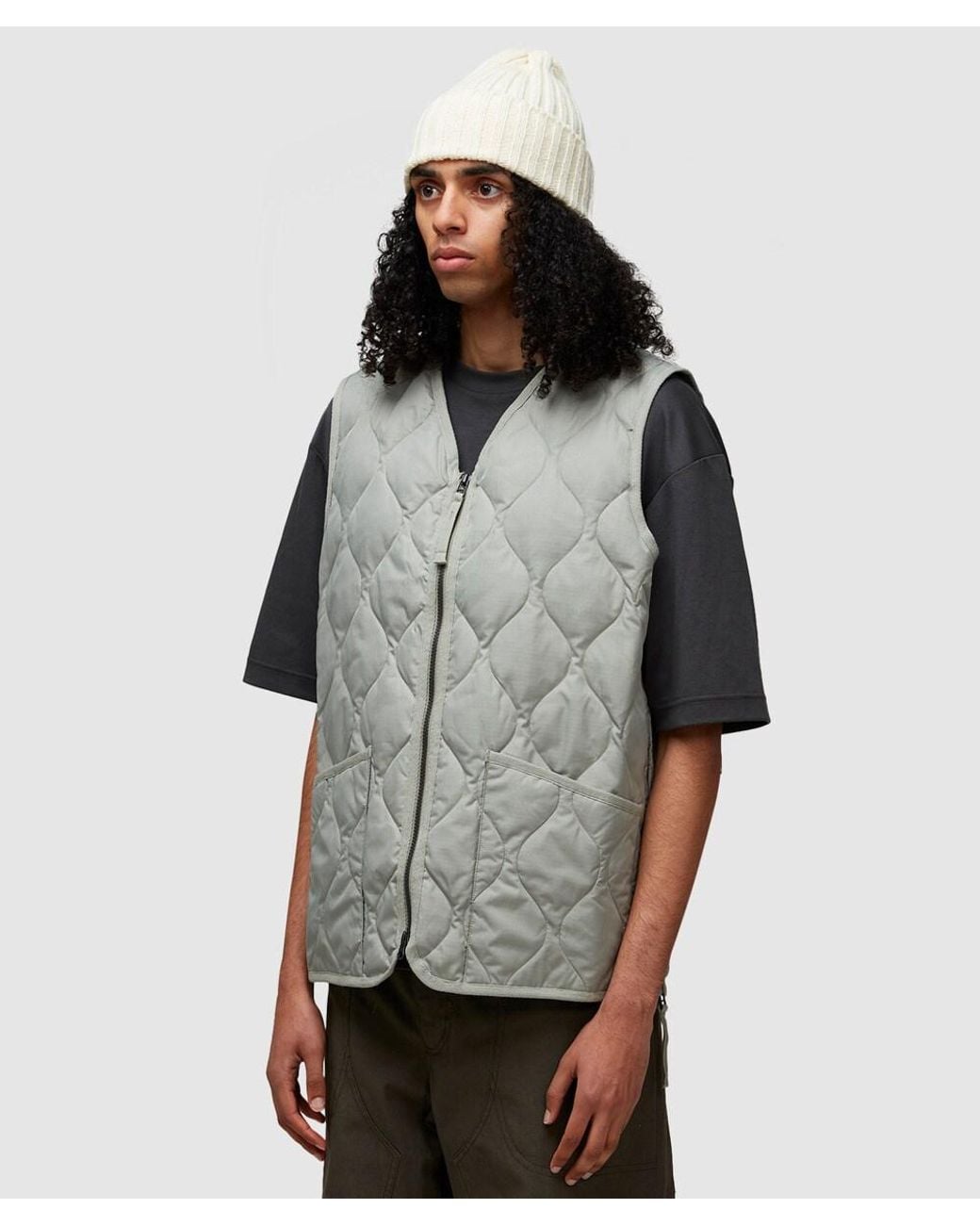 Taion Gray Military V-Neck Down Gilet Vest (D.Sage for men
